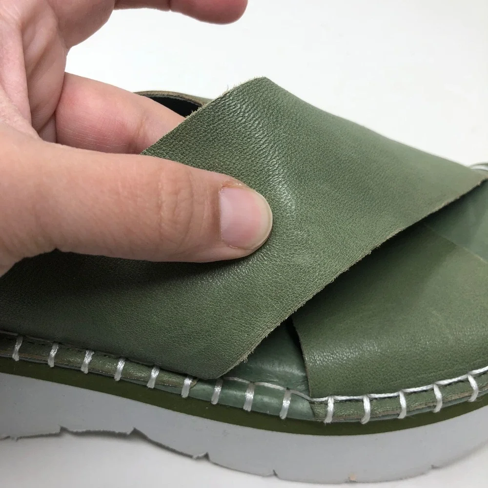 Chocolat Blu Magic Platform Sandal Women 40 US 9 Green Leather Whipstitch Slide